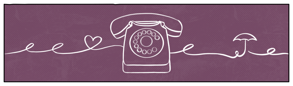 Eine Strichzeichnung zeigt ein Telefon. Das Ladekabel wickelt links davon ein Herz und rechts davon einen Regenschirm.