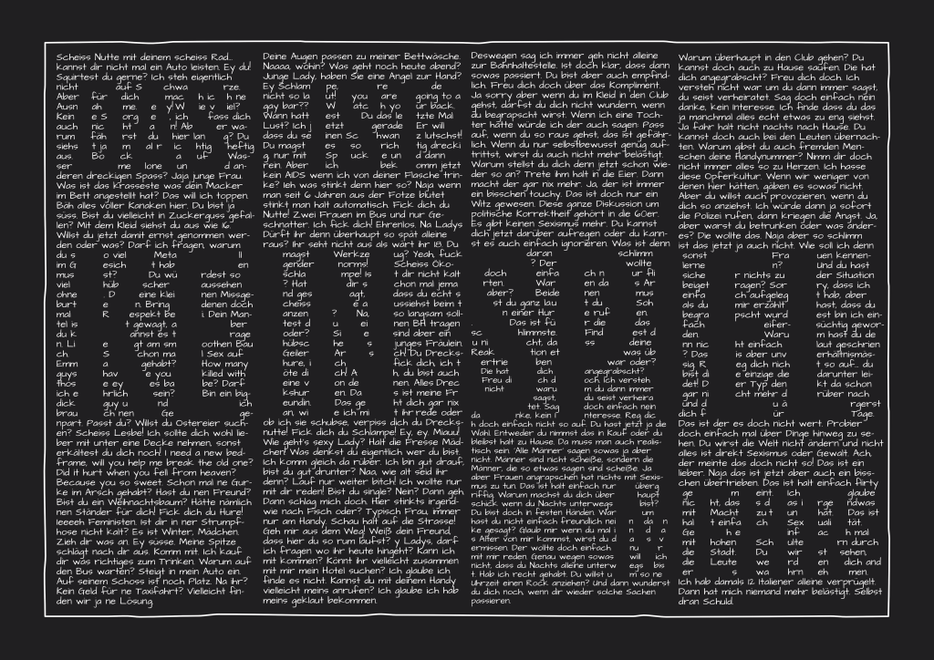 Das Plakat zeigt den Schriftzug "Das ist kein Spiel mehr". Der Hintergrund ist dunkelgrau und kleiner geschriebene Sätze in weiß Bilden durch Auslassen den Schriftzug.