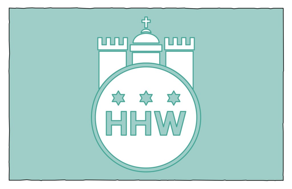 Das Logo der Hochbahnwache besteht aus einem Kreis mit drei Sternen und der Silhouette einer Burg mit drei Türmen. Durch die Burg ist das Logo dem Landeswappen der Stadt Hamburg ähnlich.