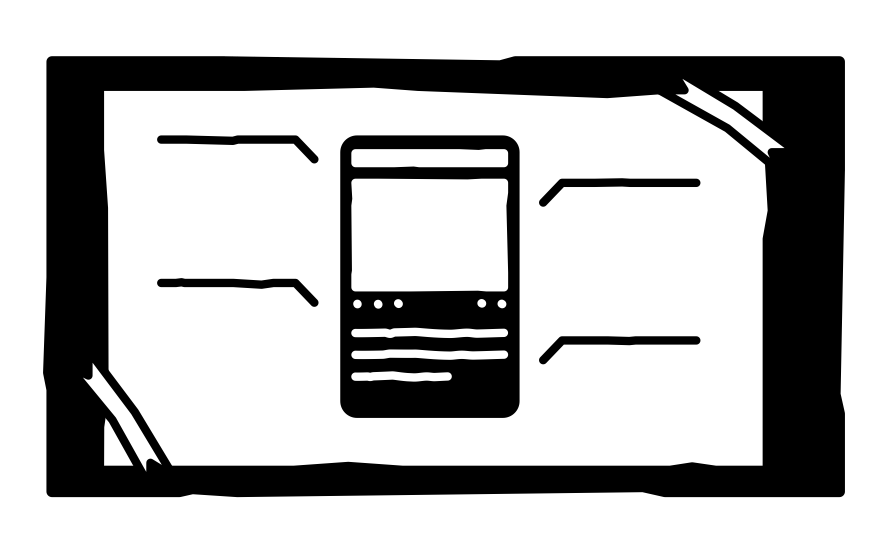 Der Aufbau einer Karte wird gezeigt: Oben bildet ein weißer Placeholder den Titel, darunter ersetzt ein weiterer Kasten das Bild. In einem kurzen Text wird die Karte beschrieben und die Symbole unter dem Bild zeigen Hinweise wie: "Diese Karte kann nur im Sitzen ausgeführt werden."