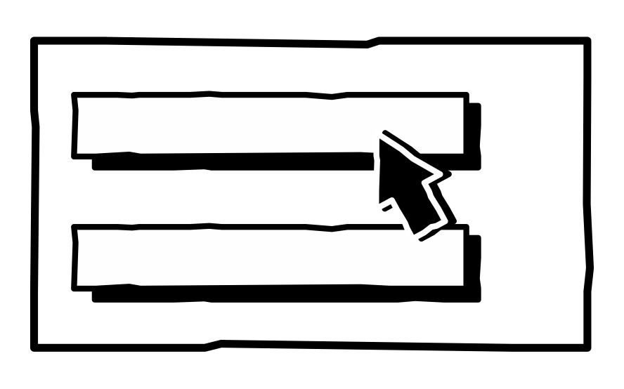 Ein gezeichneter Mauszeiger schwebt über zwei weißen Kästen.