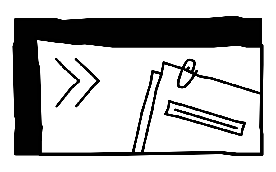 In einer schwarz weißen Strichzeichnung wird mit zwei Pfeilen auf einen Stapel Dokumente hingewiesen, die mit einer Büroklammer zusammen geheftet sind.