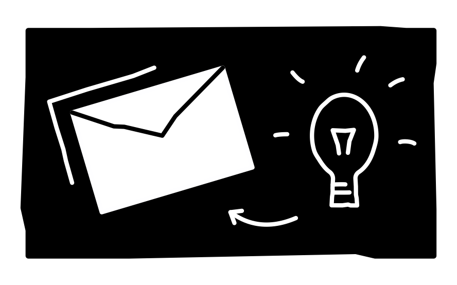 Eine skizzierte Glühbirne leuchtet neben einem Briefumschlag.